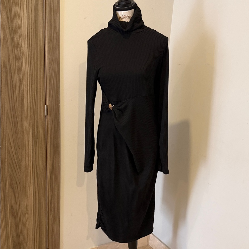 SHEIN Black Long Sleeve Turtleneck Dress